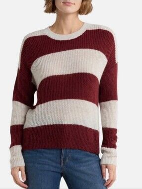 Madewell Rosario Rugby Stripe Alpaca Blend Sweater In Burgundy Size Medium